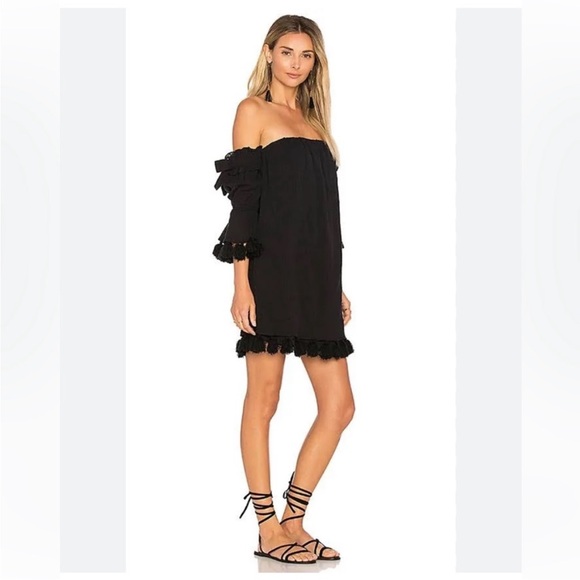 LAST CHANCE | MISA Los Angeles Helena black off the shoulder tassel dress - Picture 3 of 9